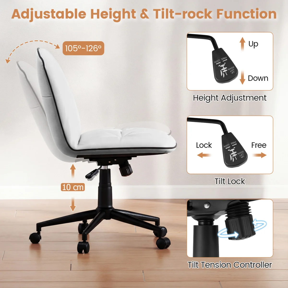 Armless Home Office Desk Chair - White – image 3
