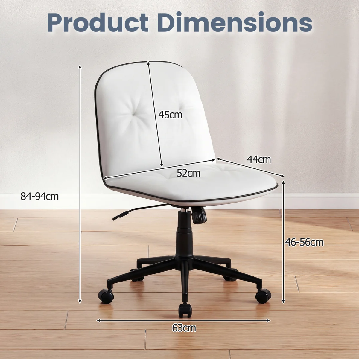 Armless Home Office Desk Chair - White – image 4