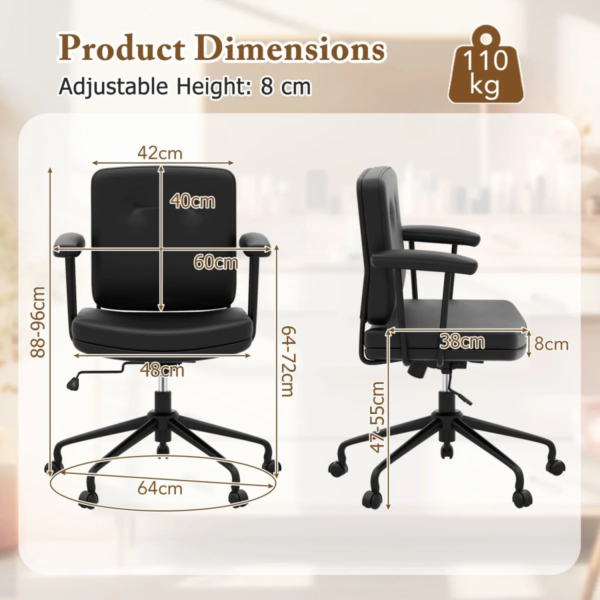 Coffee Compact Home Office Chair – image 3