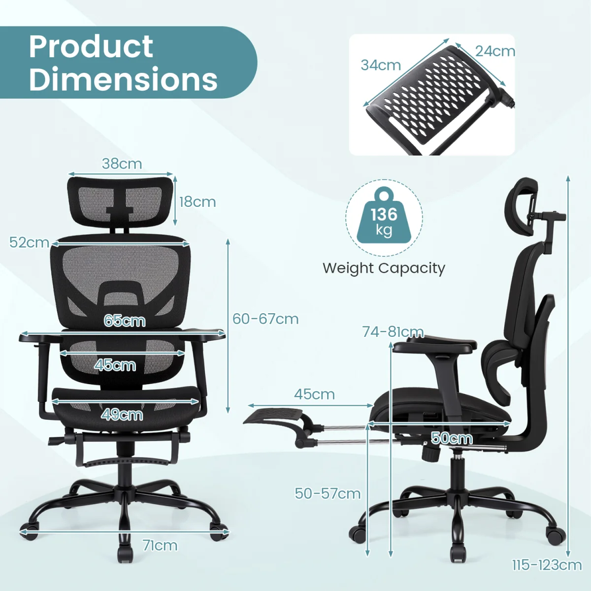 Mesh Ergonomic Office Chair with Footrest – image 3