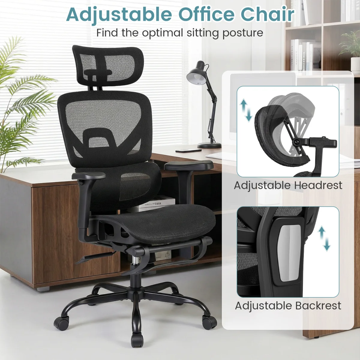 Mesh Ergonomic Office Chair with Footrest – image 4