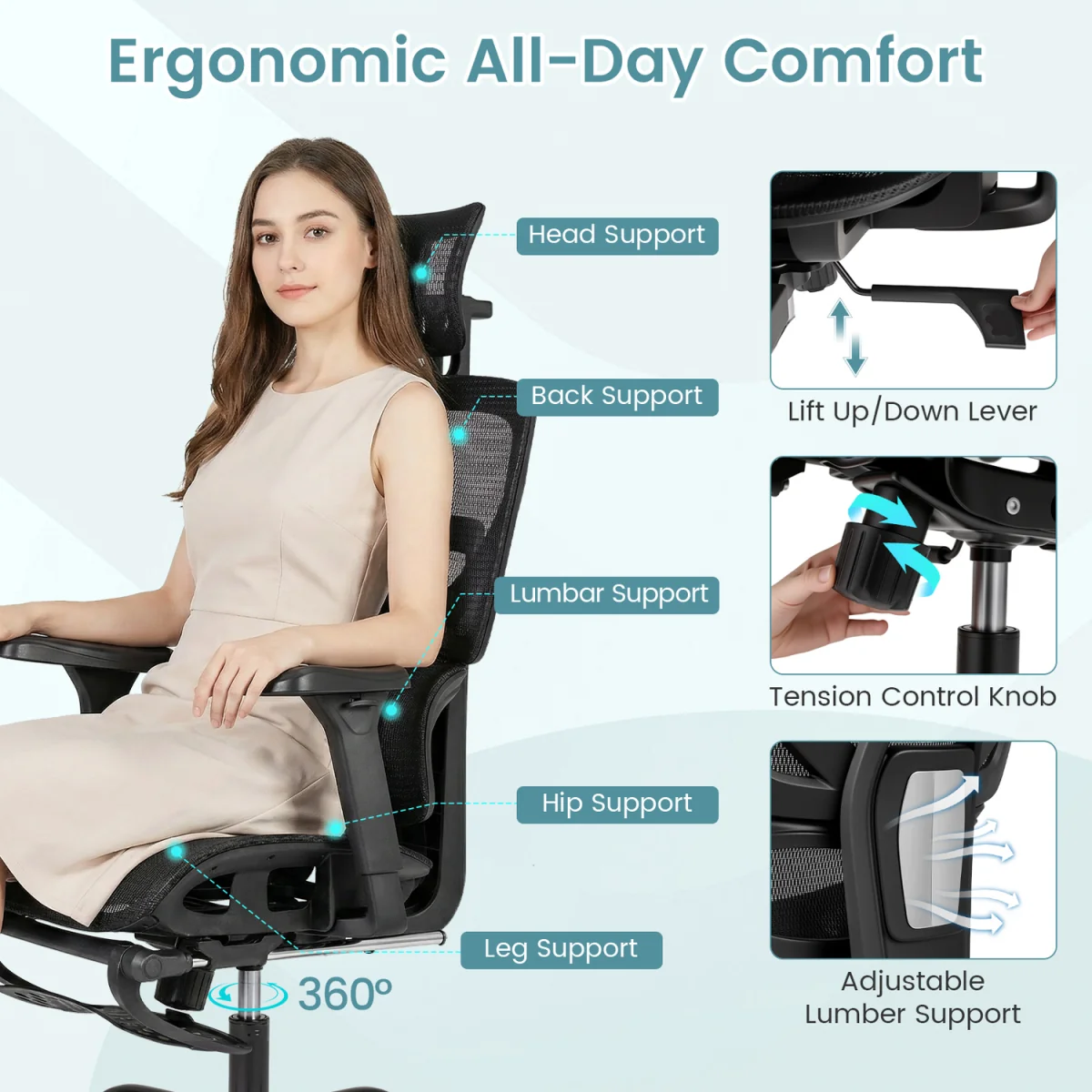 Mesh Ergonomic Office Chair with Footrest – image 5