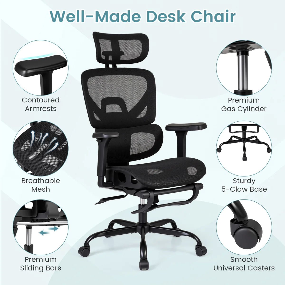 Mesh Ergonomic Office Chair with Footrest – image 6