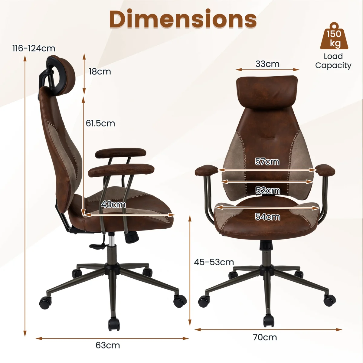 Suede Fabric Computer Desk Chair - Brown – image 2