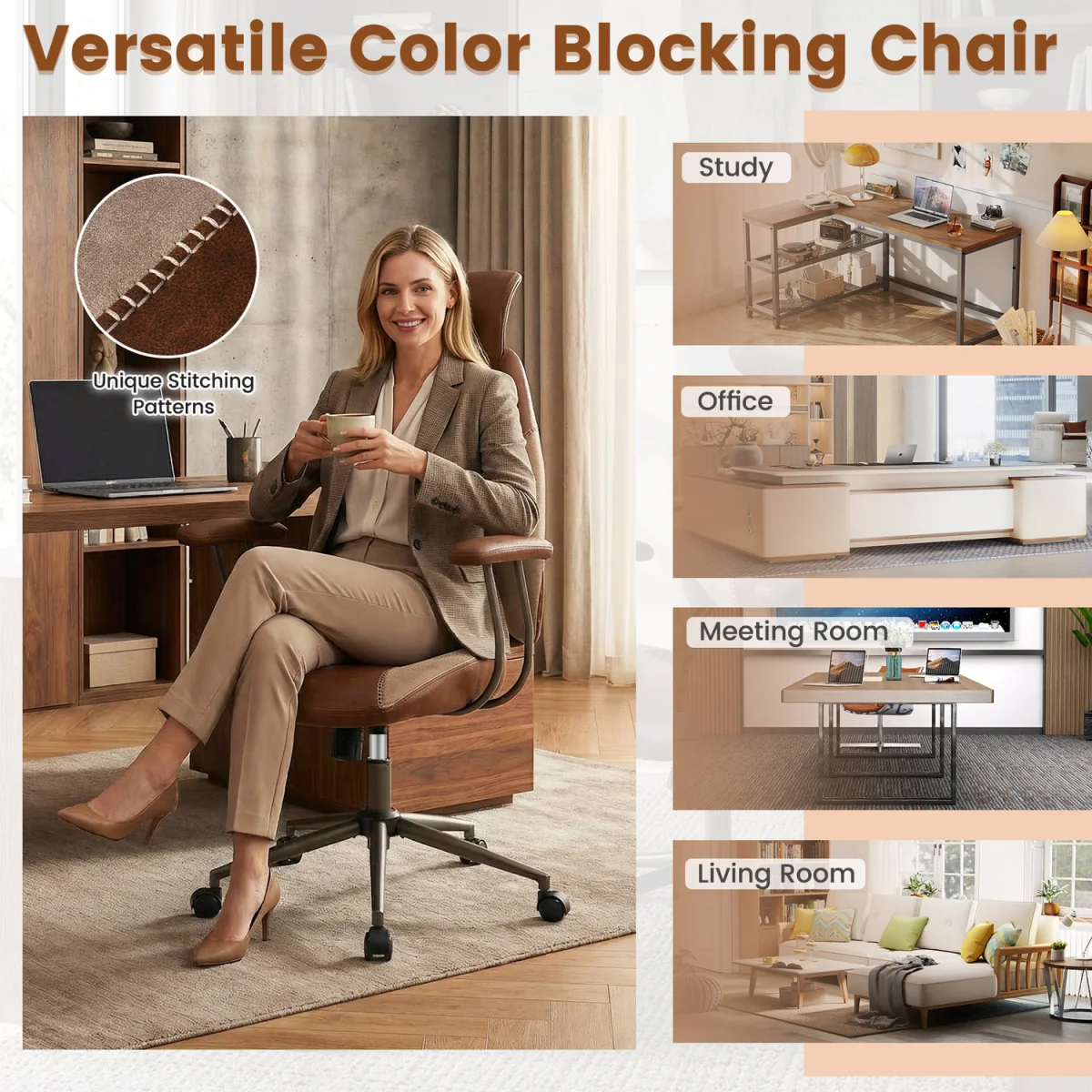 Suede Fabric Computer Desk Chair - Brown – image 11