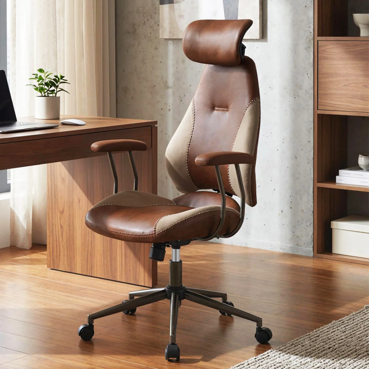 Suede Fabric Computer Desk Chair - Brown – image 3