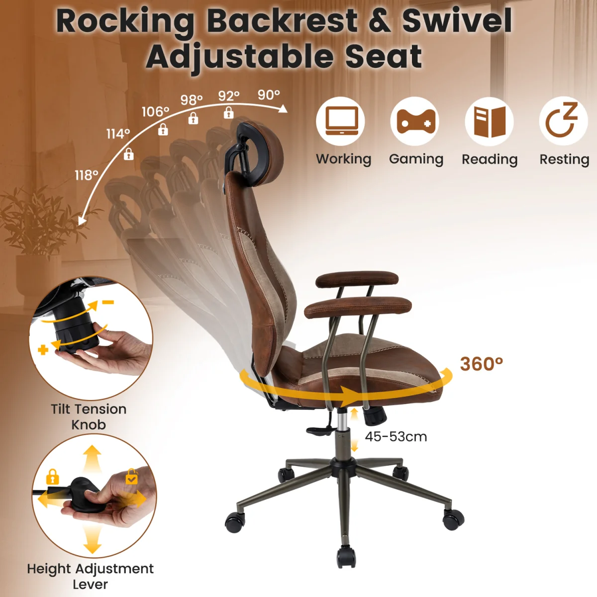 Suede Fabric Computer Desk Chair - Brown – image 5