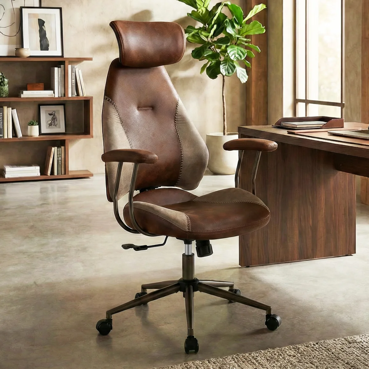 Suede Fabric Computer Desk Chair - Brown – image 6