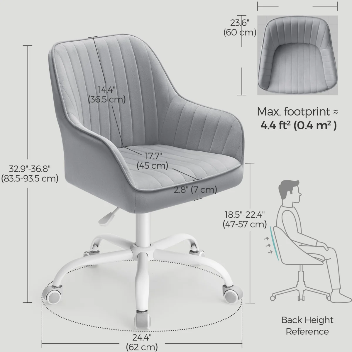 Office Chair, Swivel Chair, Makeup Vanity Chair - Grey – image 4