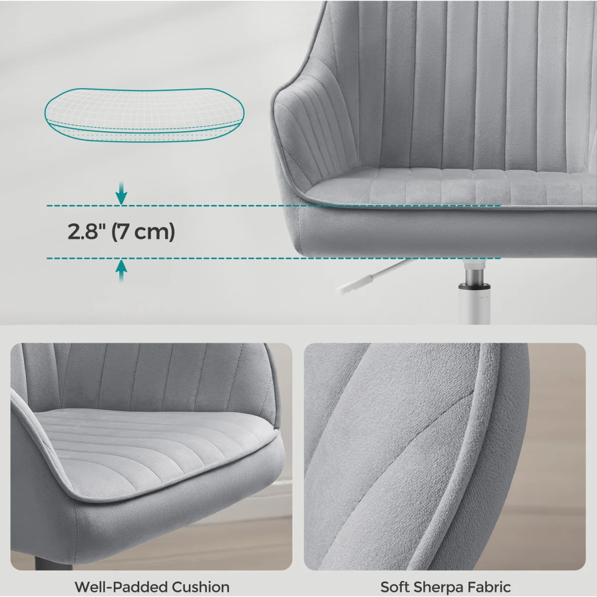Office Chair, Swivel Chair, Makeup Vanity Chair - Grey – image 6