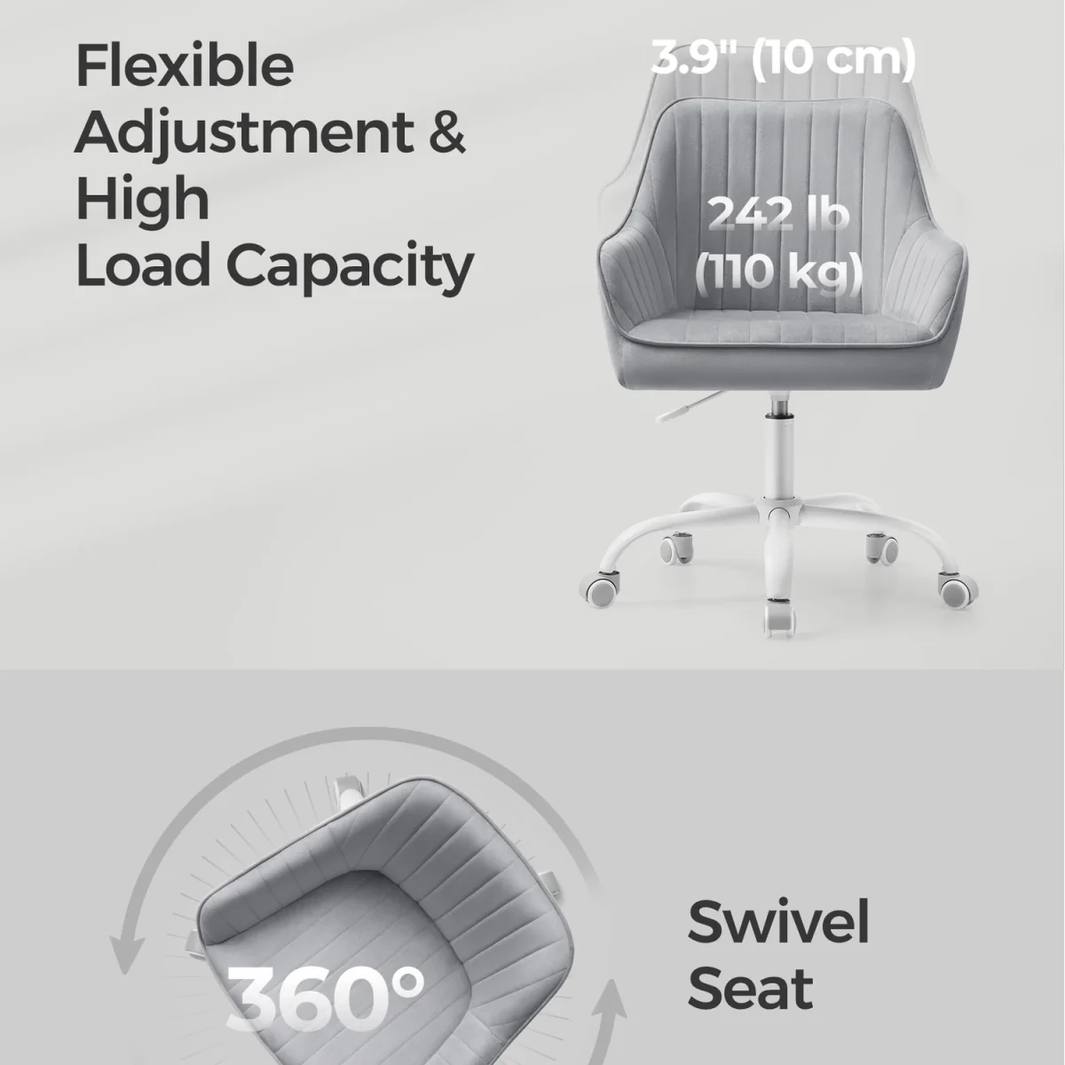Office Chair, Swivel Chair, Makeup Vanity Chair - Grey – image 7