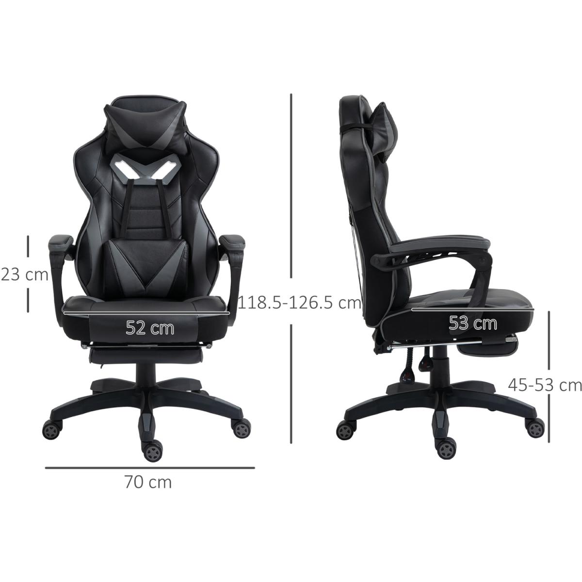 Gaming Chair Ergonomic Reclining Chair with Footrest Arm Wheels - Grey, Black – image 2