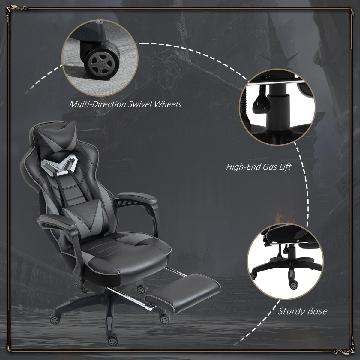 Gaming Chair Ergonomic Reclining Chair with Footrest Arm Wheels - Grey, Black – image 5