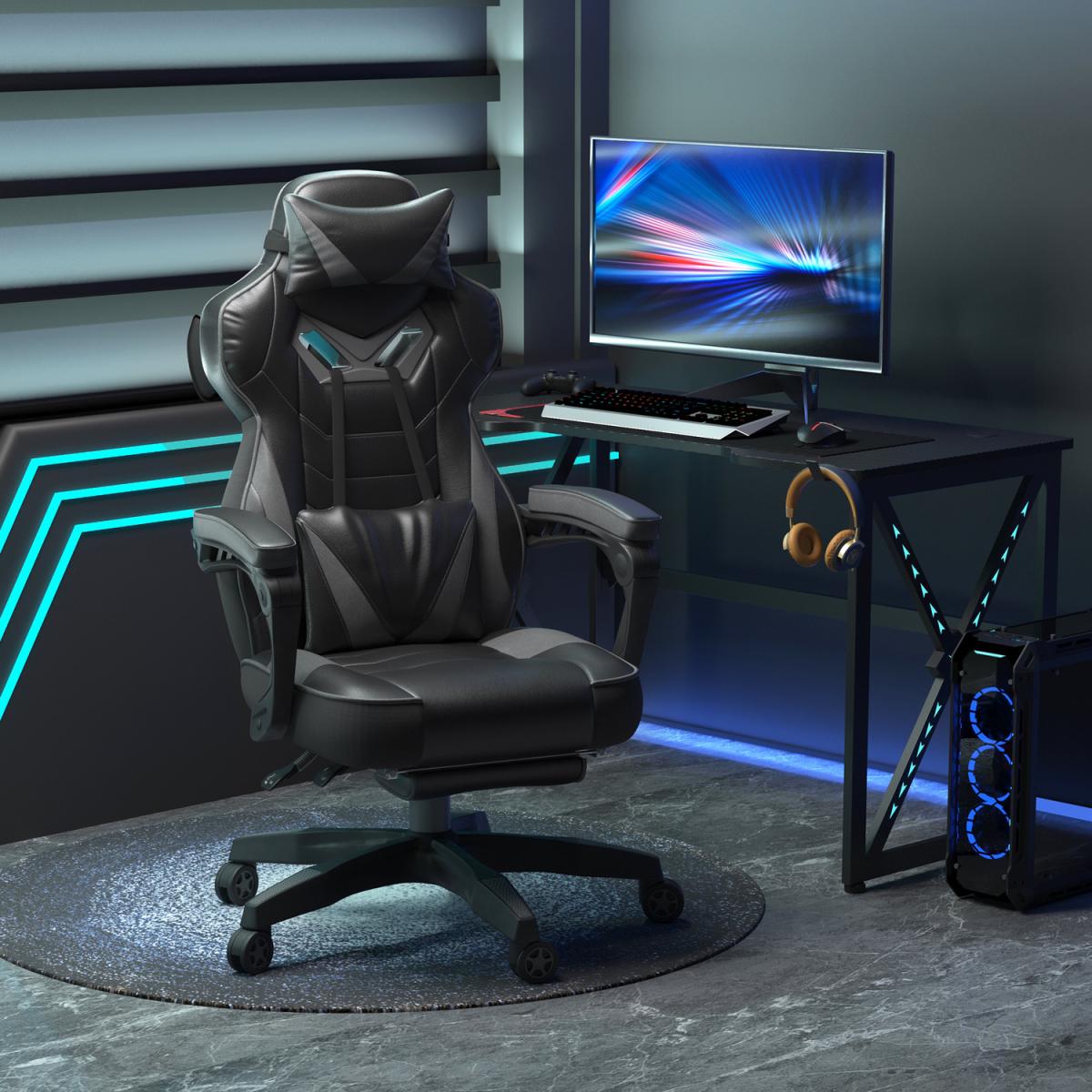 Gaming Chair Ergonomic Reclining Chair with Footrest Arm Wheels - Grey, Black – image 1