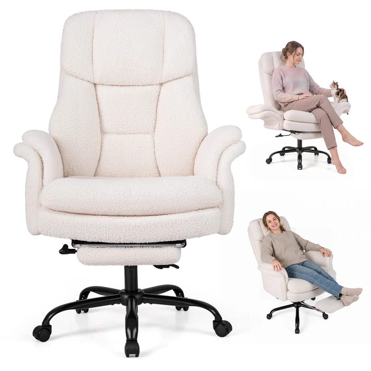 Tall Executive Ergonomic Cross Legged Office Chair-White - White – image 3