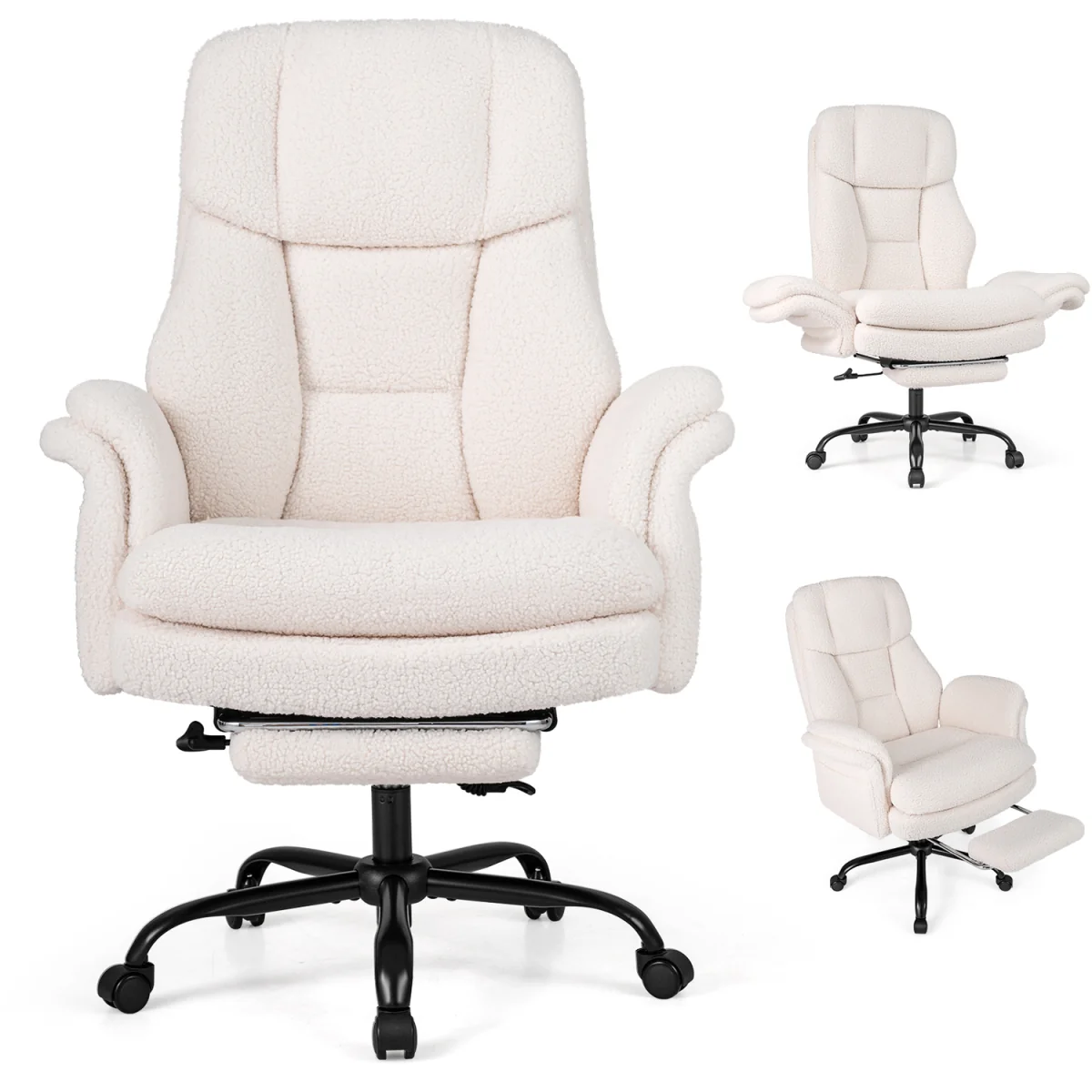 Tall Executive Ergonomic Cross Legged Office Chair-White - White – image 4