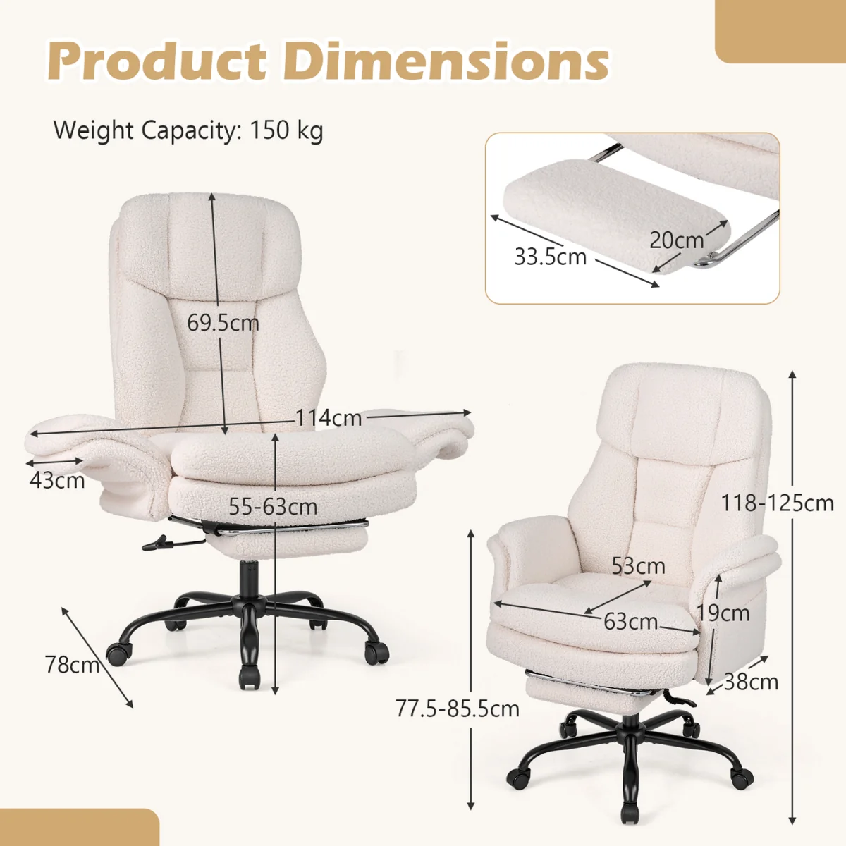 Tall Executive Ergonomic Cross Legged Office Chair-White - White – image 6