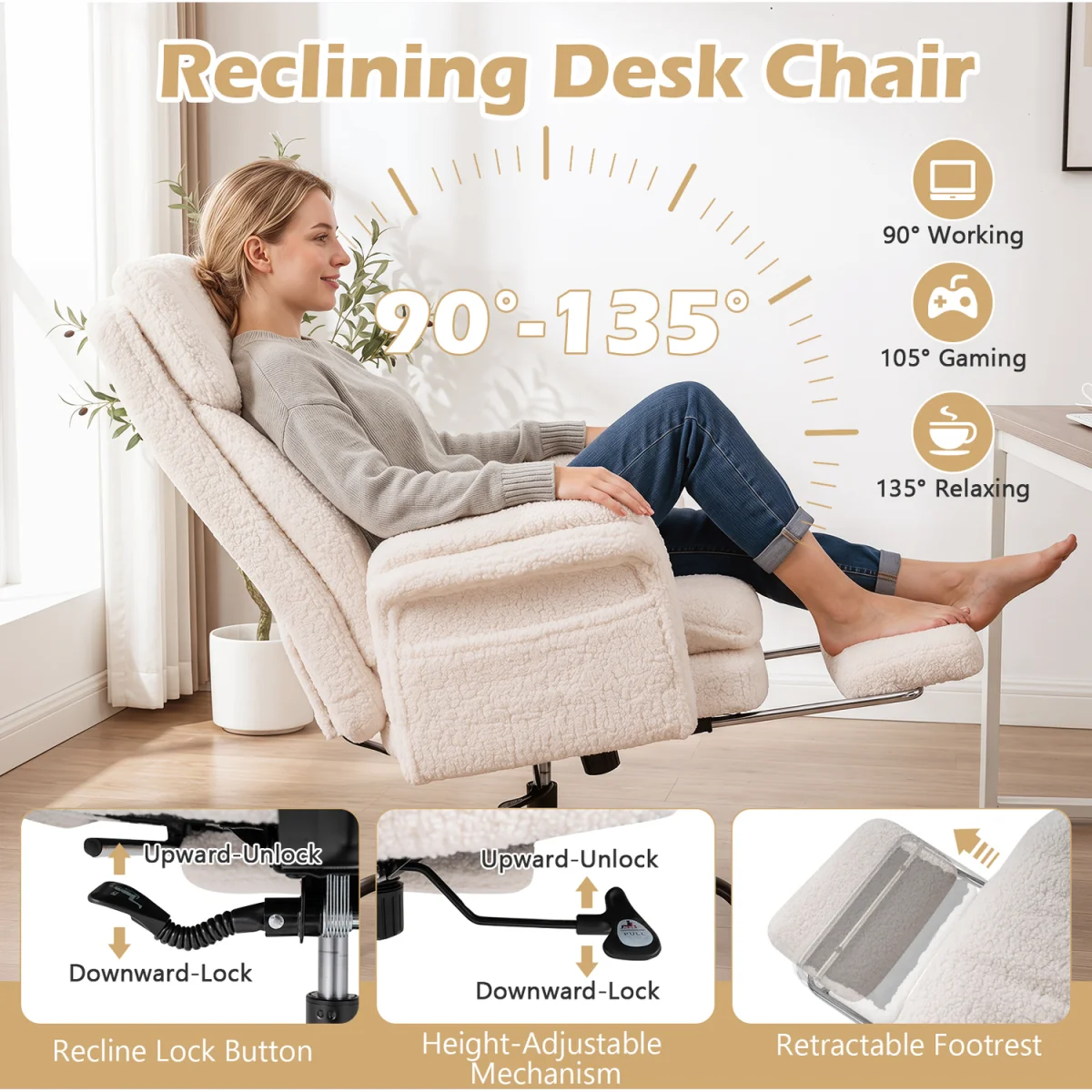 Tall Executive Ergonomic Cross Legged Office Chair-White - White – image 7