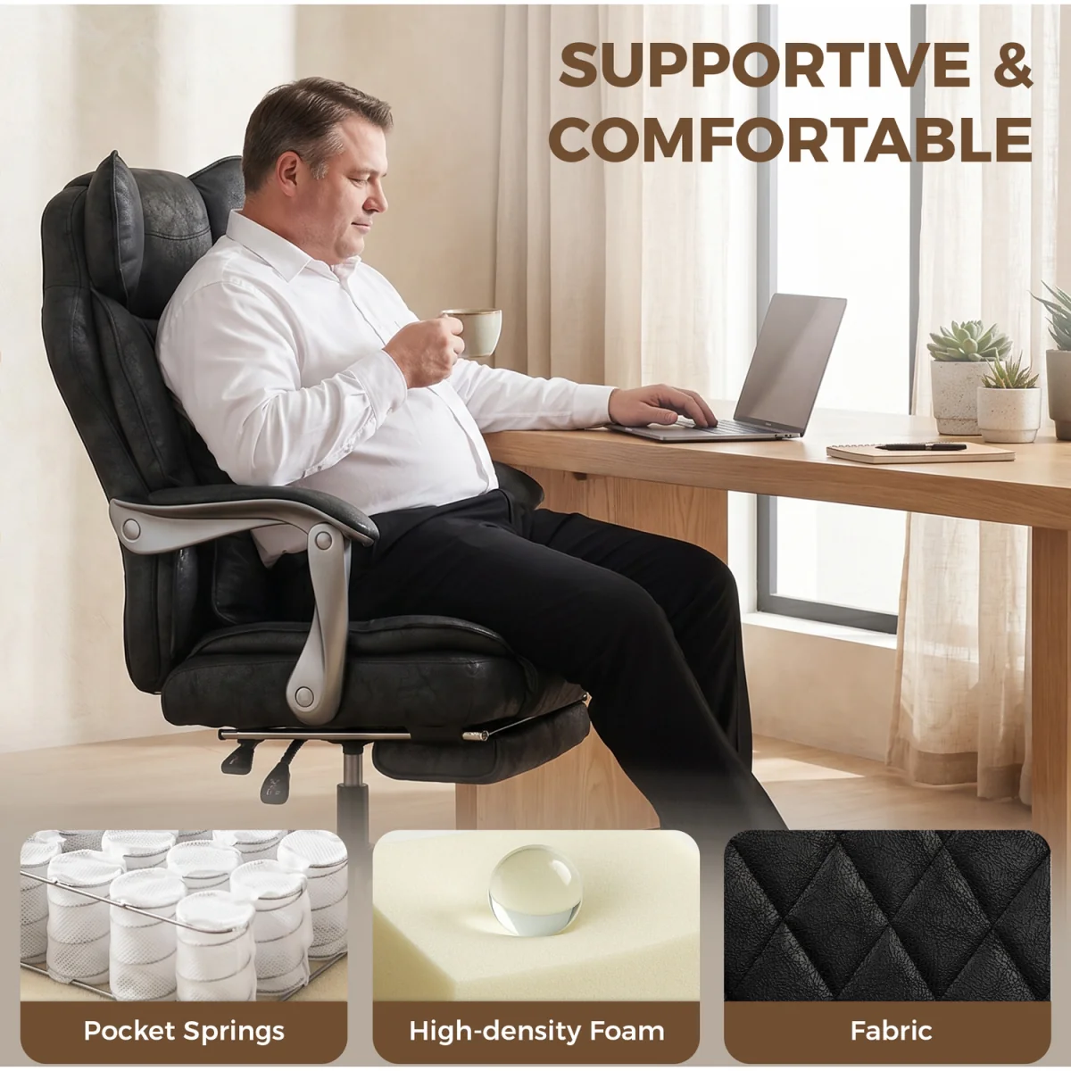 HOMCOM Big and Tall Office Chair with Lumbar Support - Black – image 6