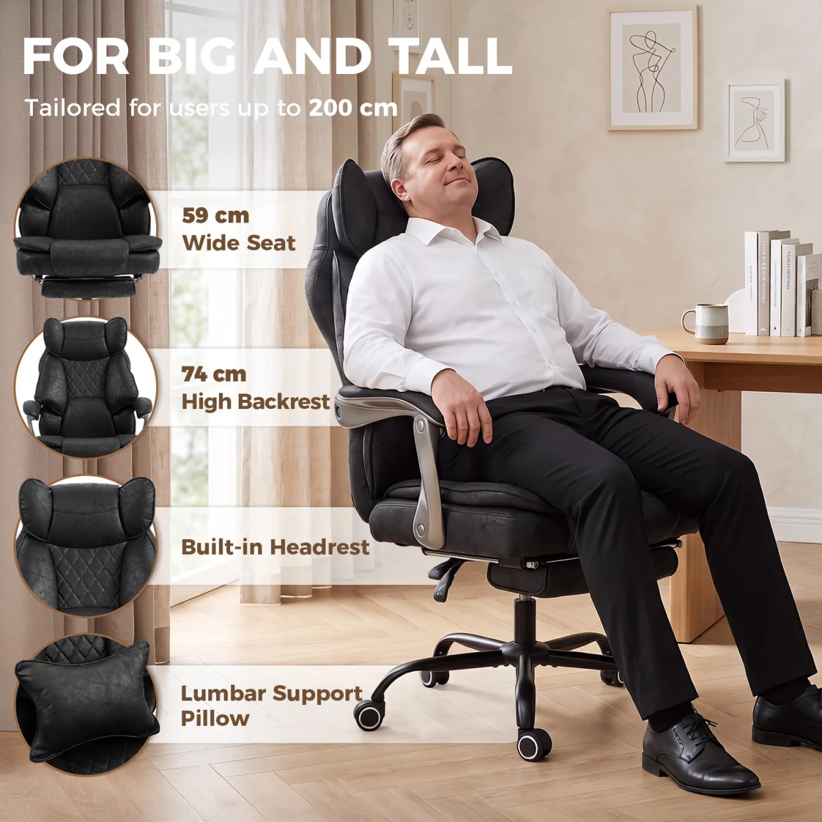 HOMCOM Big and Tall Office Chair with Lumbar Support - Black – image 7