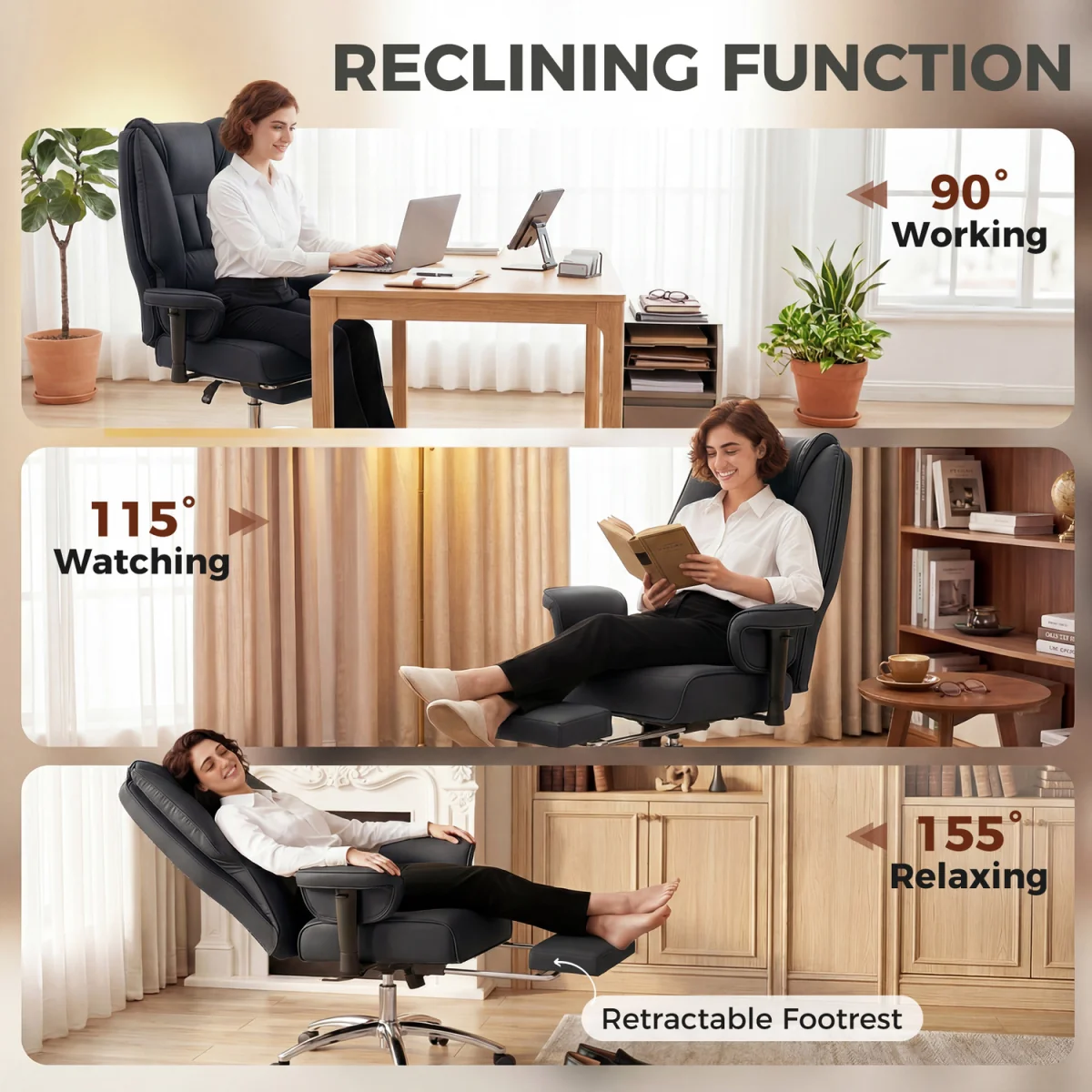 HOMCOM Executive Office Chair Reclining Desk Chair with Footrest - Black – image 3