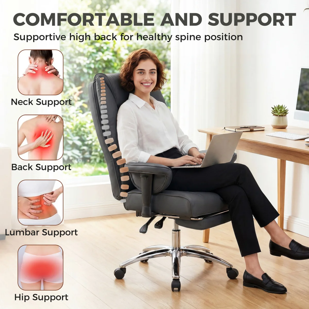 HOMCOM Executive Office Chair Reclining Desk Chair with Footrest - Black – image 7