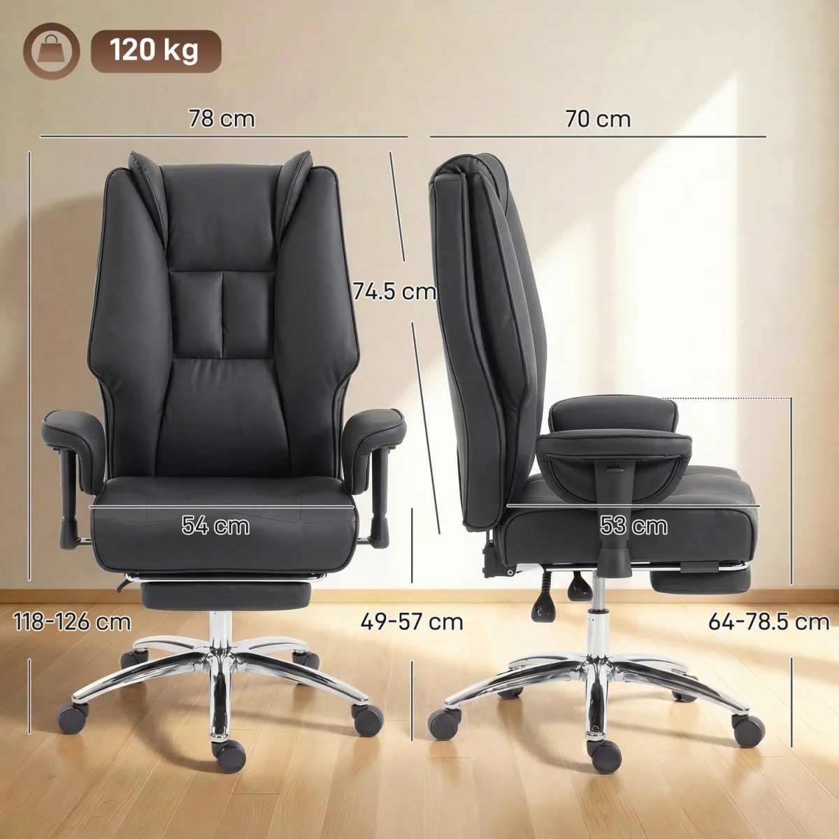 HOMCOM Executive Office Chair Reclining Desk Chair with Footrest - Black – image 8