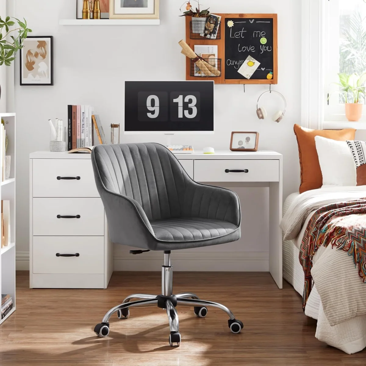 SONGMICS Adjustable Swivel Vanity Office Chair - Grey – image 3