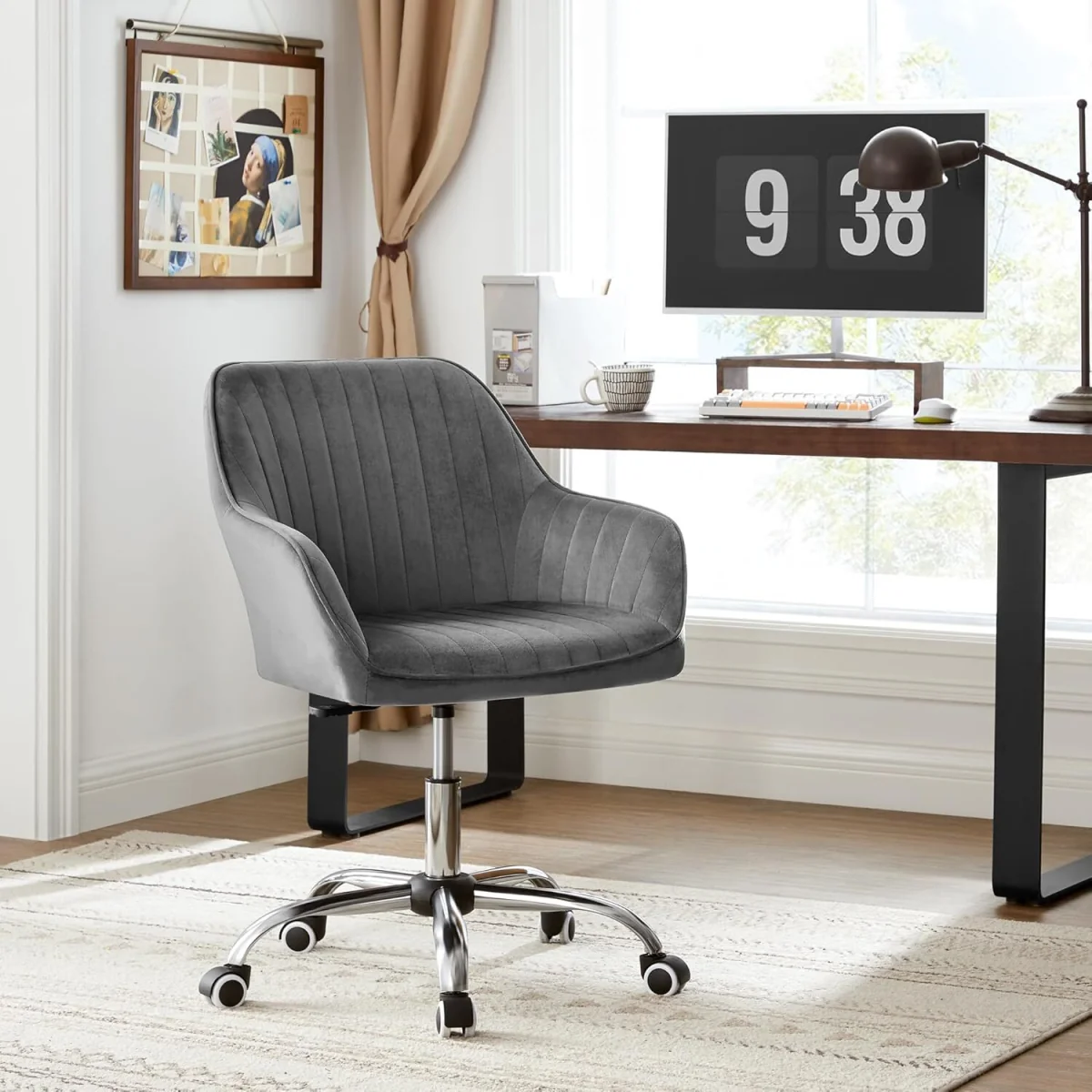 SONGMICS Adjustable Swivel Vanity Office Chair - Grey – image 5