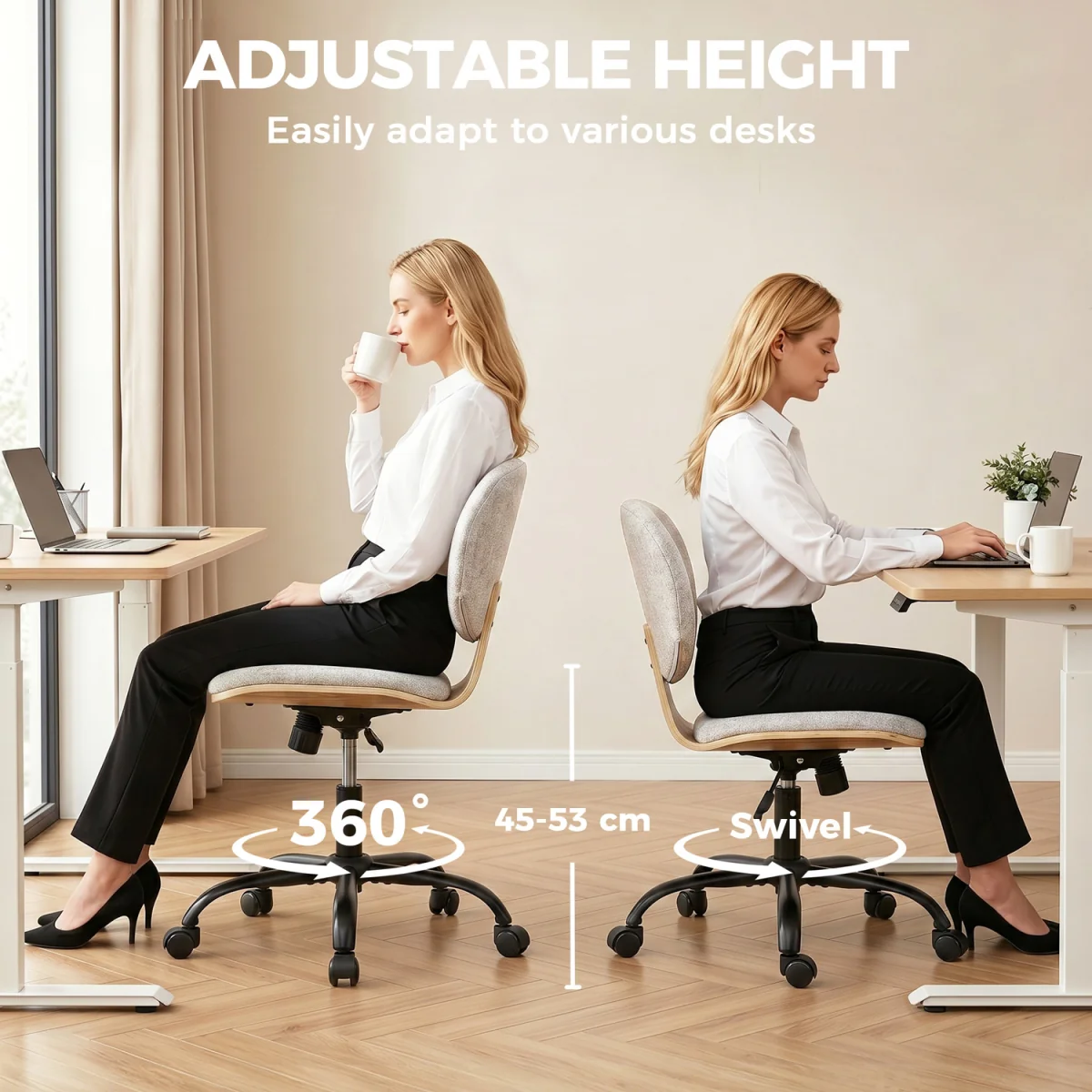HOMCOM Home Office Desk Chair  Adjustable Height - Light Grey – image 4