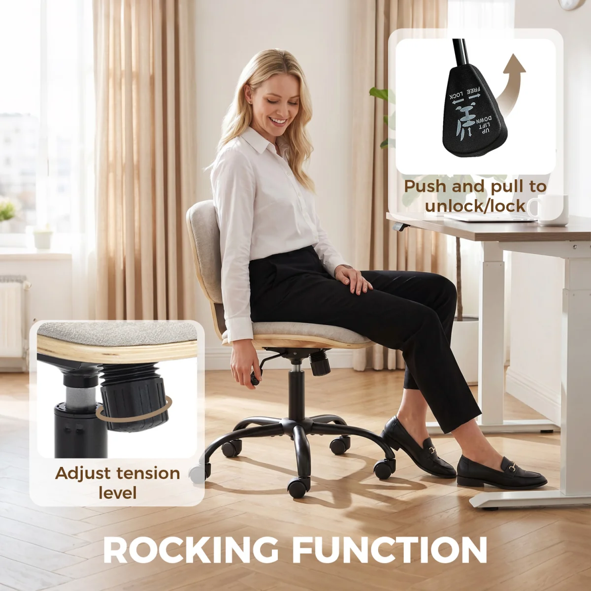 HOMCOM Home Office Desk Chair  Adjustable Height - Light Grey – image 5