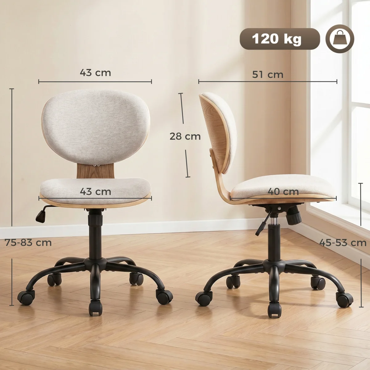 HOMCOM Home Office Desk Chair  Adjustable Height - Light Grey – image 8