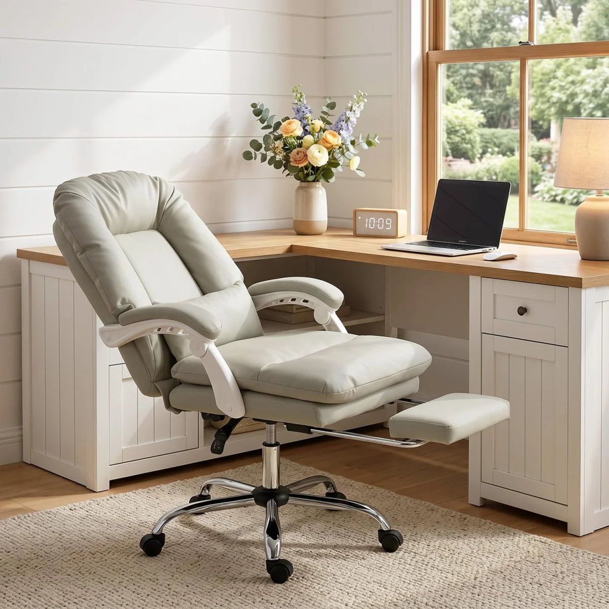 HOMCOM Reclining Office Chair Desk Chair with Lumbar Support - Khaki – image 2