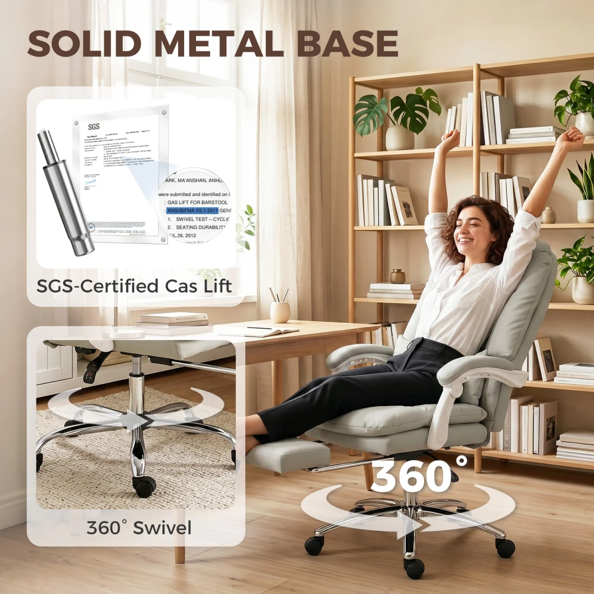 HOMCOM Reclining Office Chair Desk Chair with Lumbar Support - Khaki – image 3