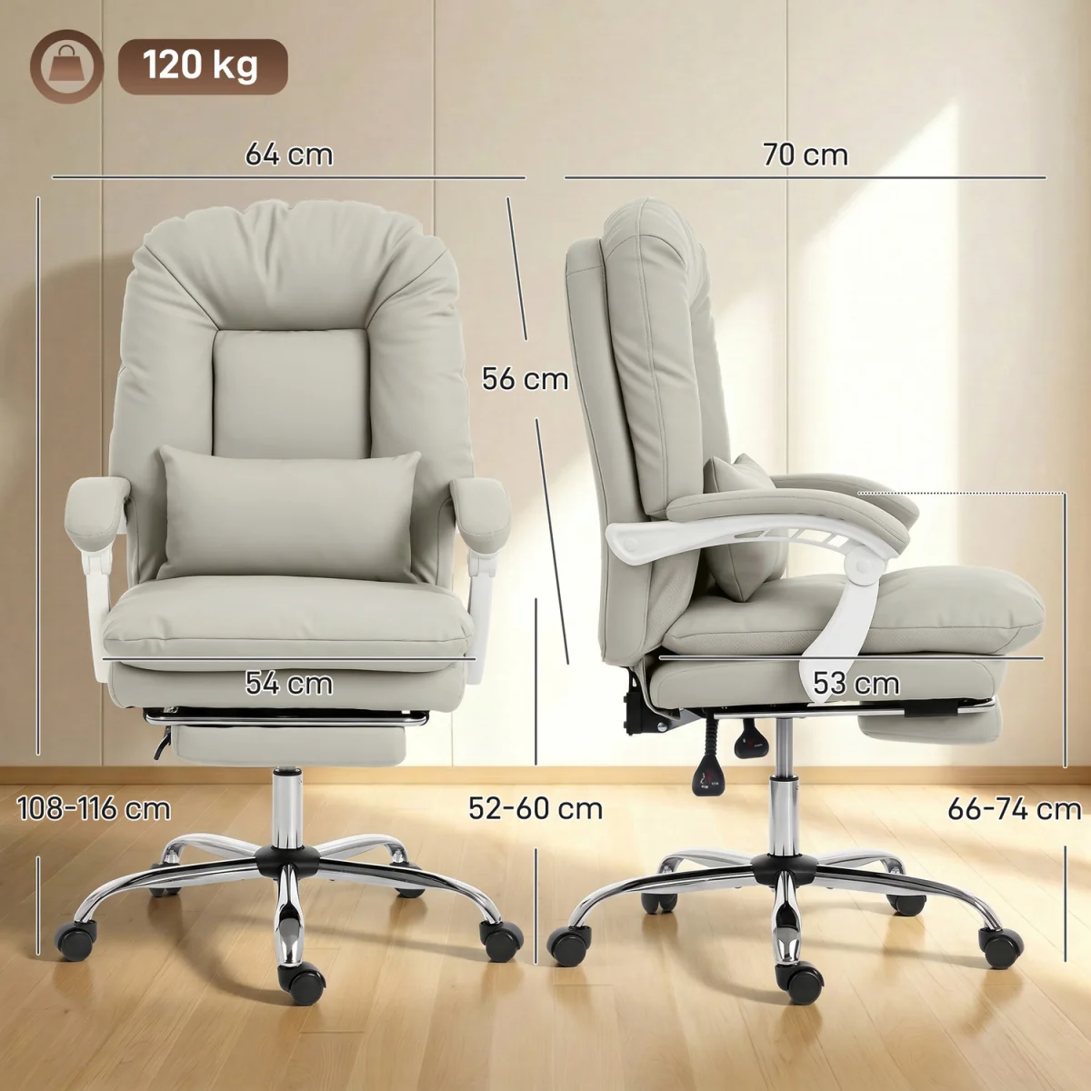 HOMCOM Reclining Office Chair Desk Chair with Lumbar Support - Khaki – image 8