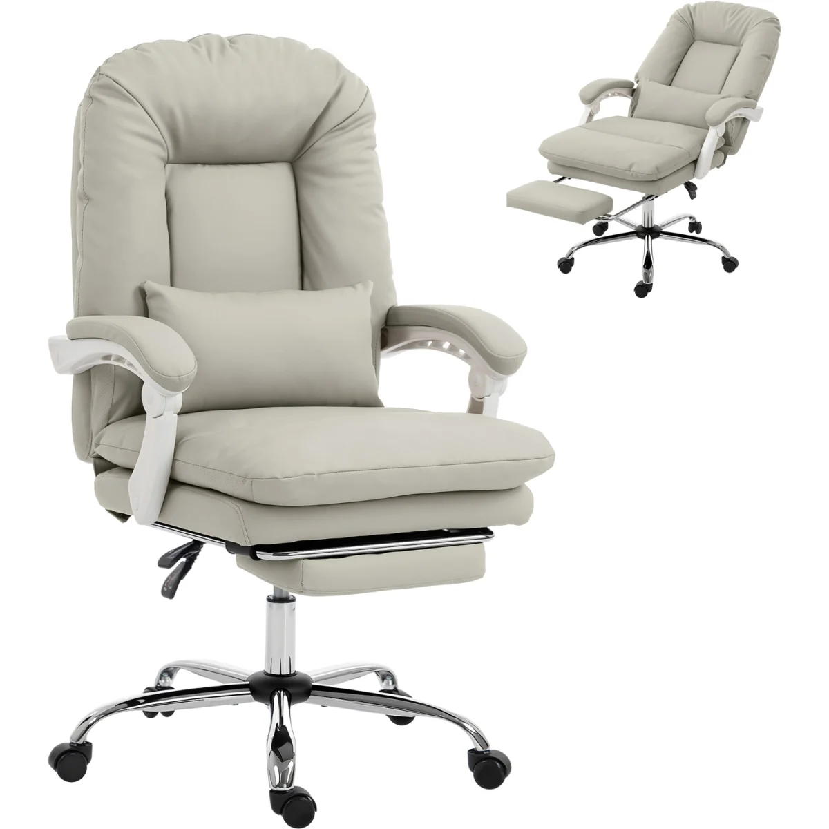 HOMCOM Reclining Office Chair Desk Chair with Lumbar Support - Khaki – image 9