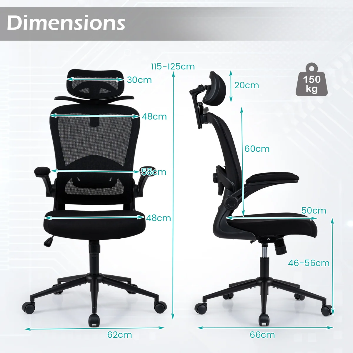 Ergonomic Mesh Comfortable Office Chair with 3D Headrest - Black – image 2