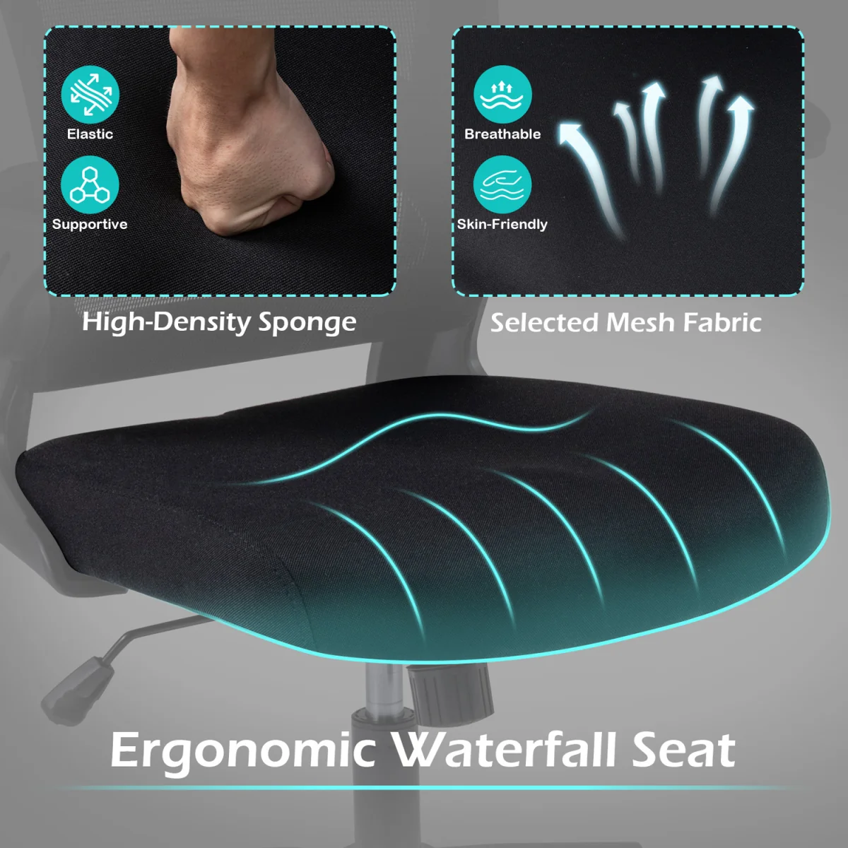 Ergonomic Mesh Comfortable Office Chair with 3D Headrest - Black – image 4