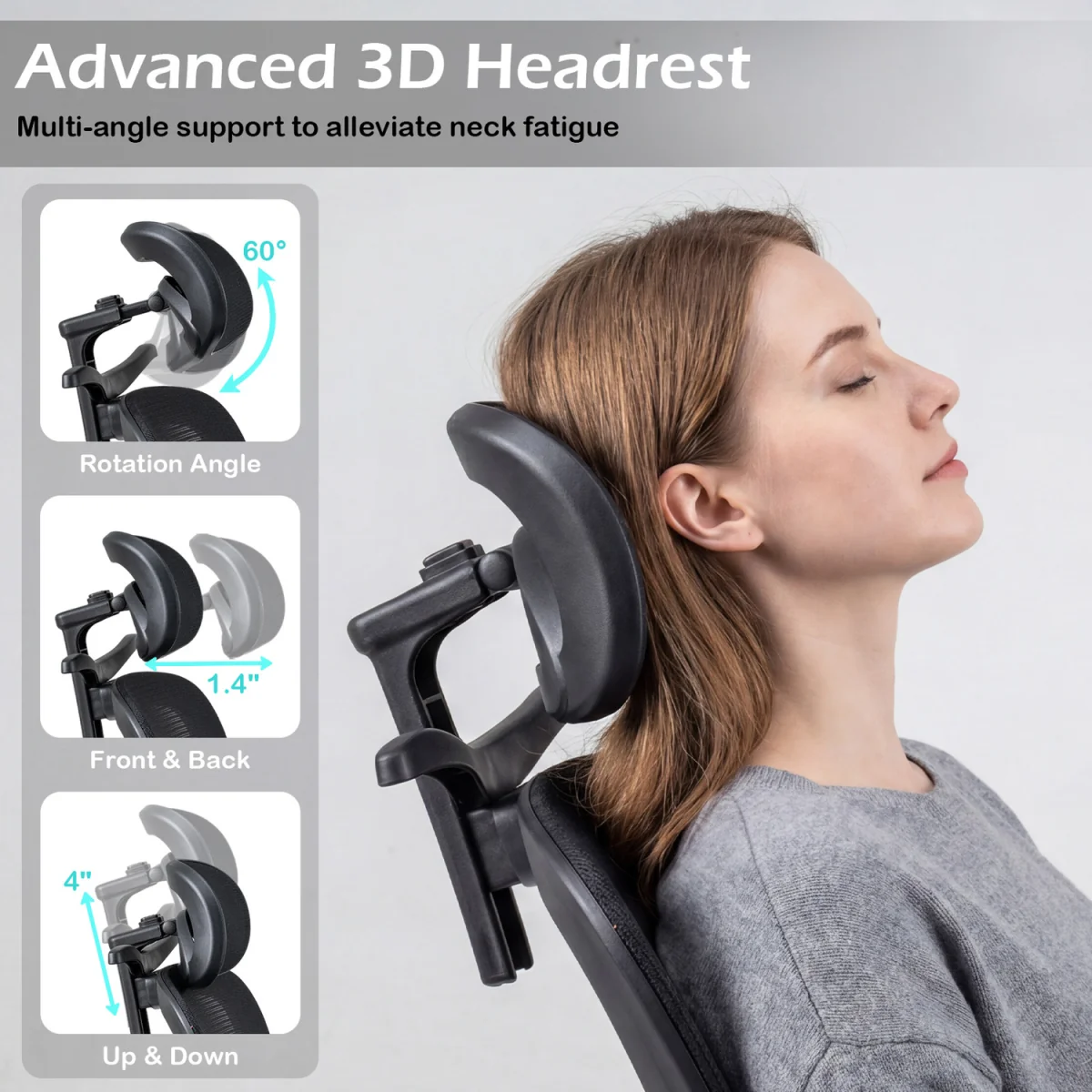 Ergonomic Mesh Comfortable Office Chair with 3D Headrest - Black – image 5