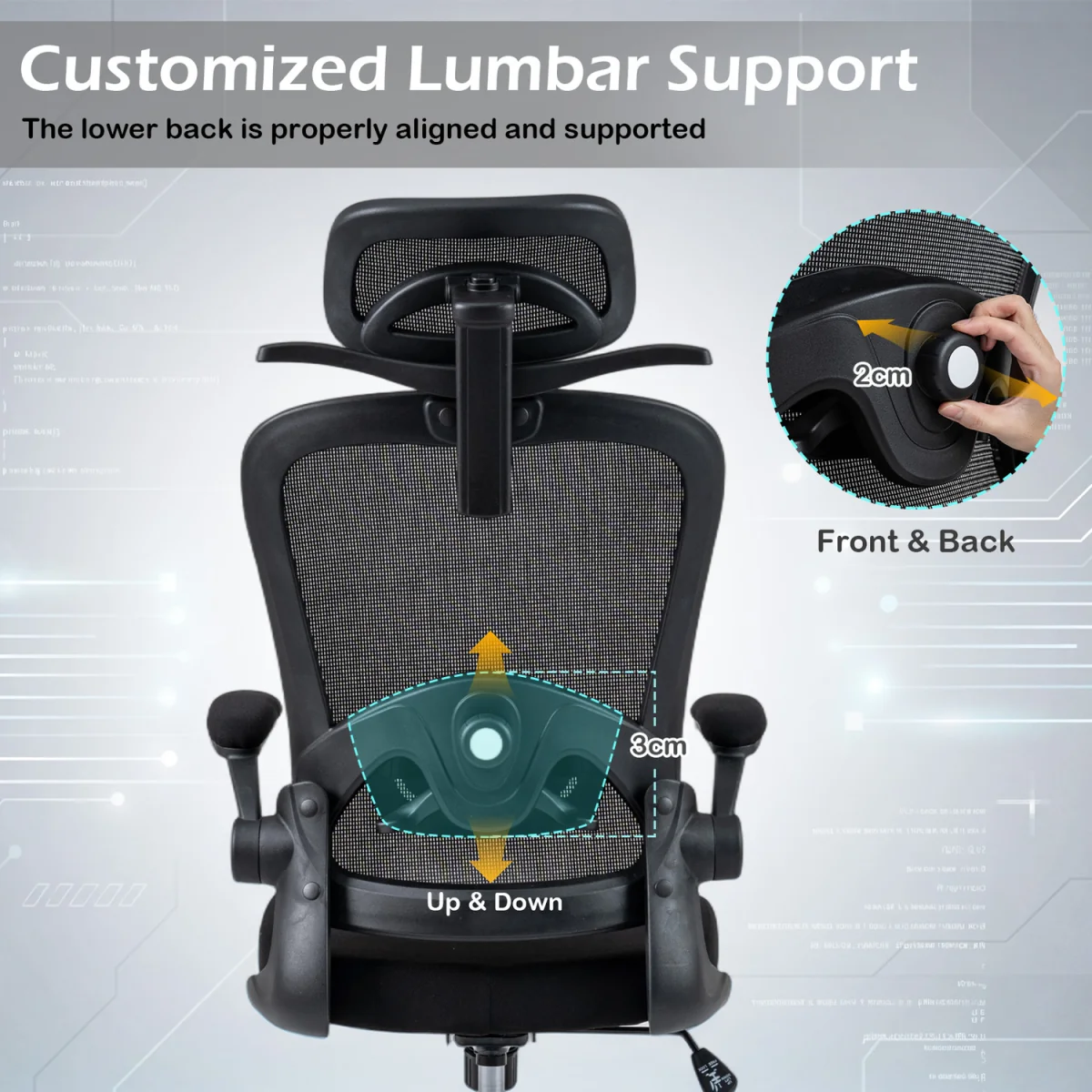 Ergonomic Mesh Comfortable Office Chair with 3D Headrest - Black – image 8