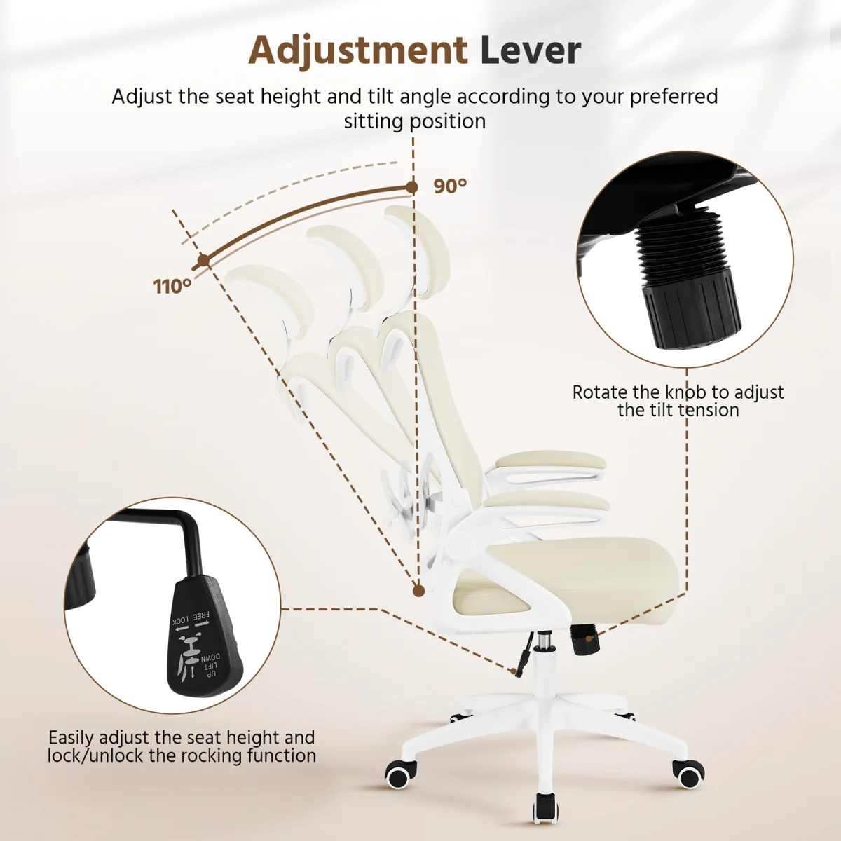 Ergonomic High Back Office Chair - Beige - Beige – image 4