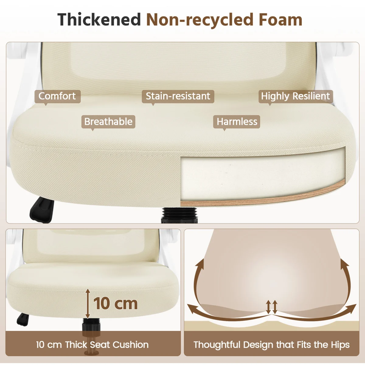 Ergonomic High Back Office Chair - Beige - Beige – image 5