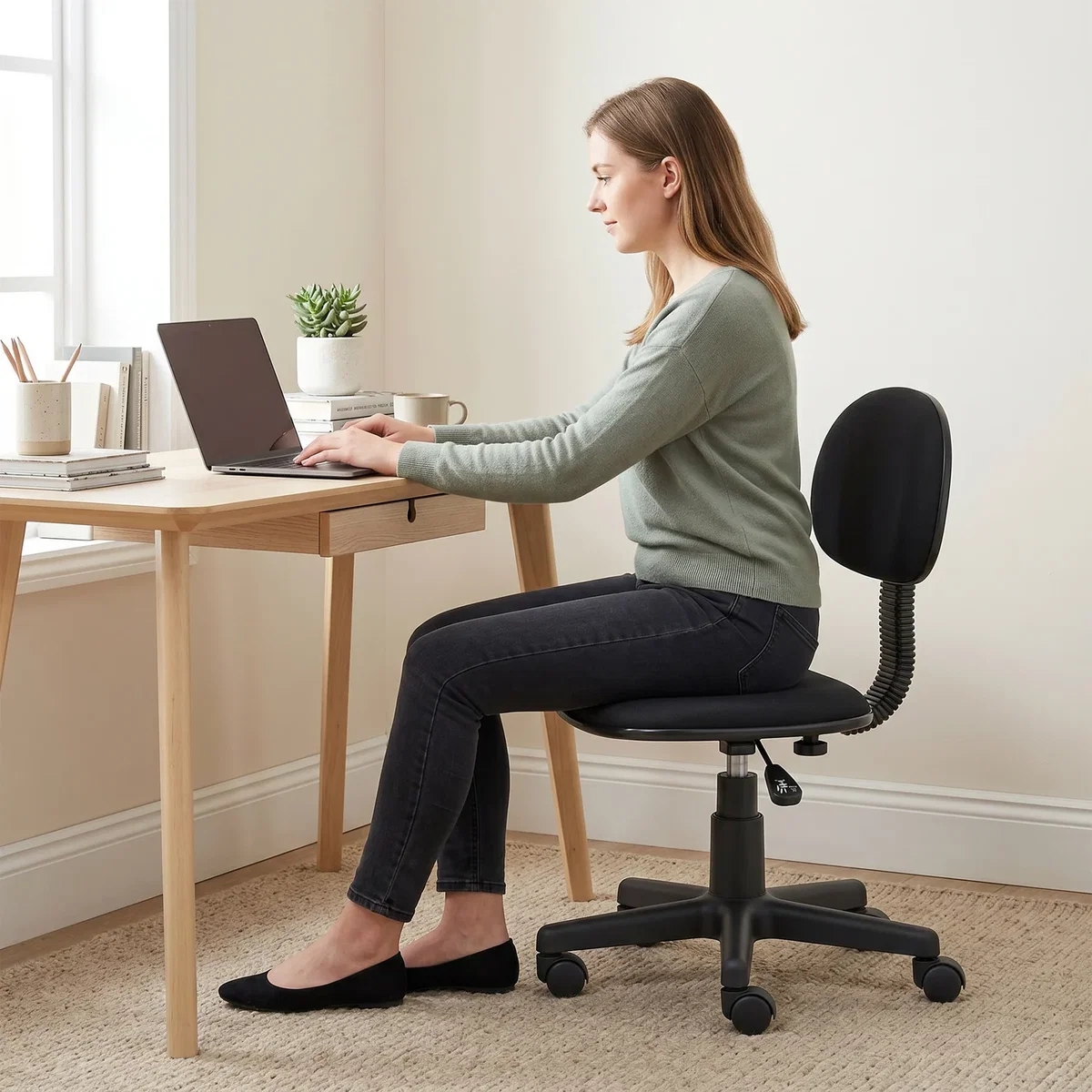 HOMCOM Small Desk Chair Armless Office Chair with Adjustable Height - Black – image 2