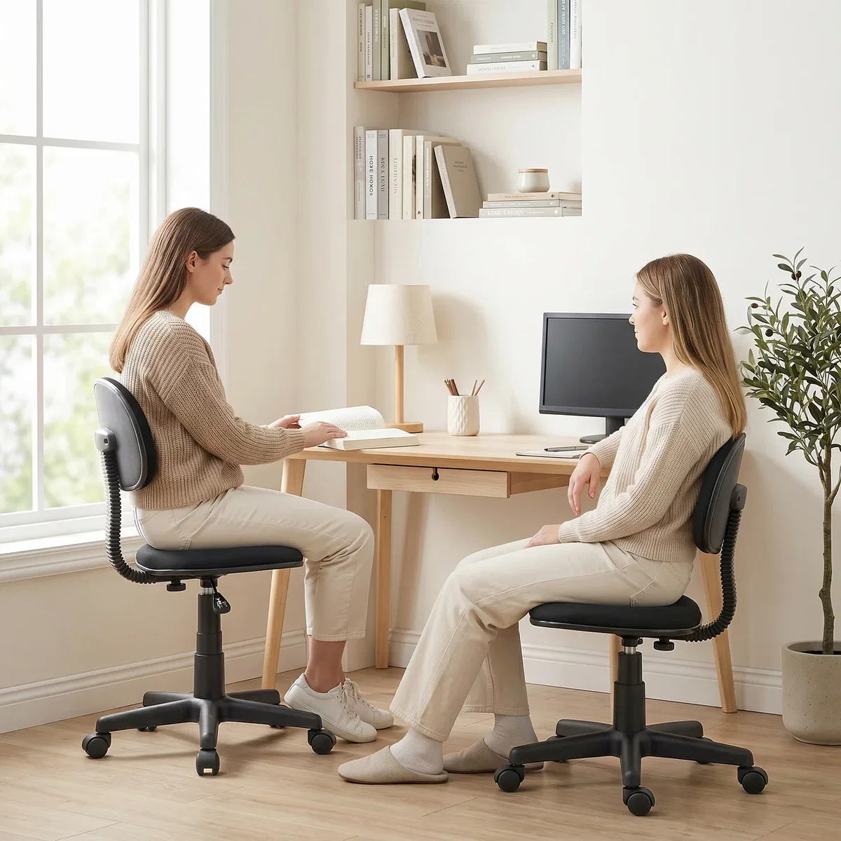 HOMCOM Small Desk Chair Armless Office Chair with Adjustable Height - Black – image 3