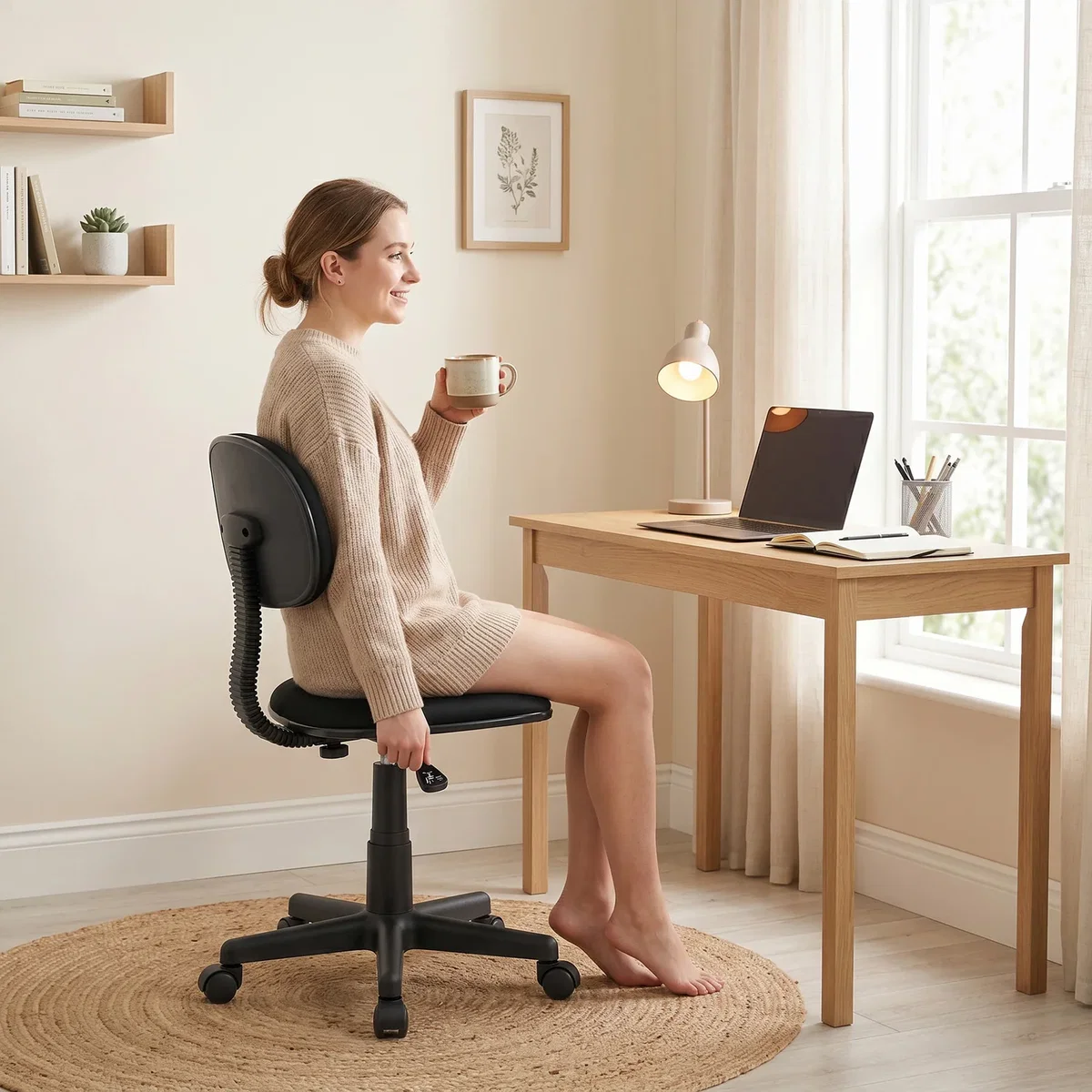 HOMCOM Small Desk Chair Armless Office Chair with Adjustable Height - Black – image 4