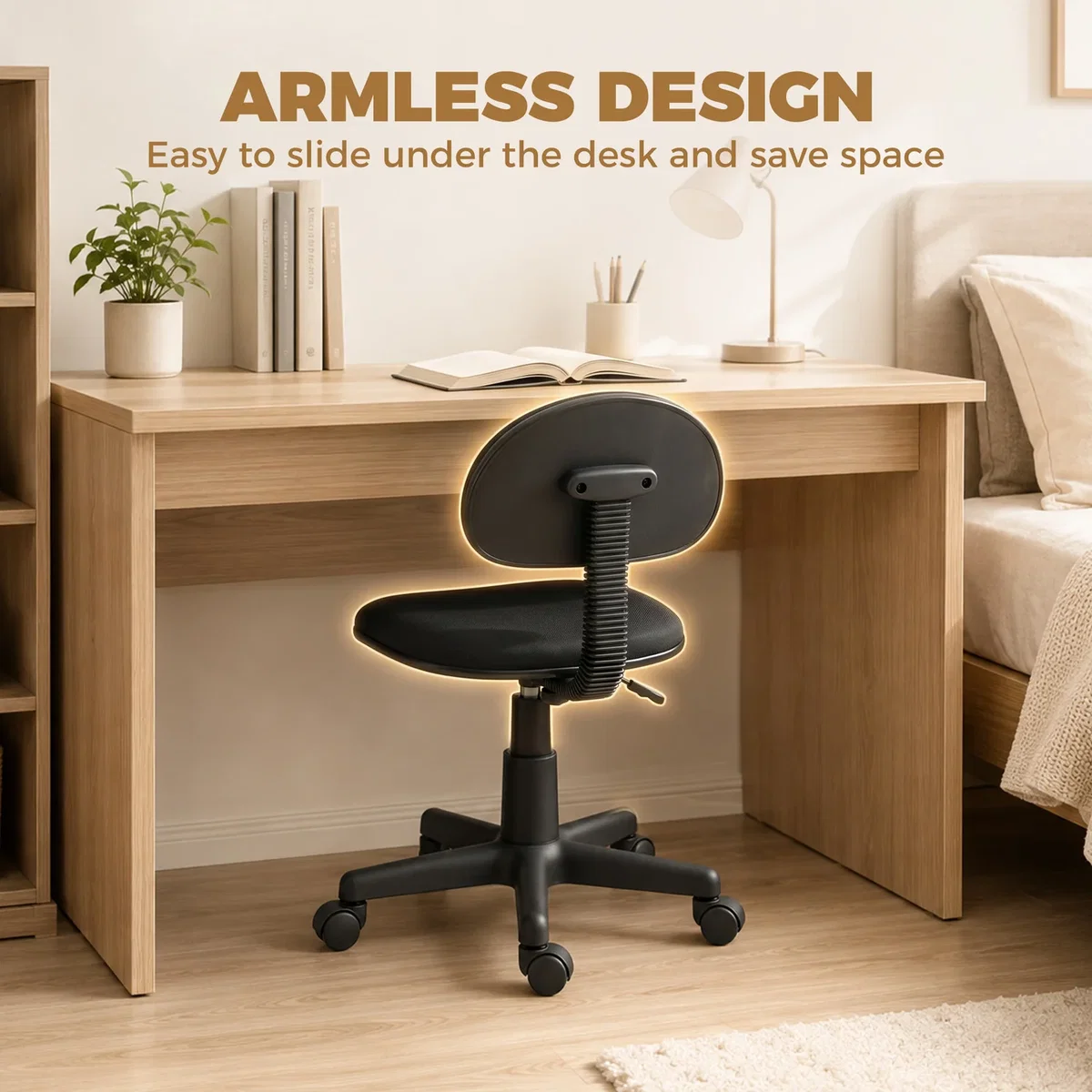 HOMCOM Small Desk Chair Armless Office Chair with Adjustable Height - Black – image 5