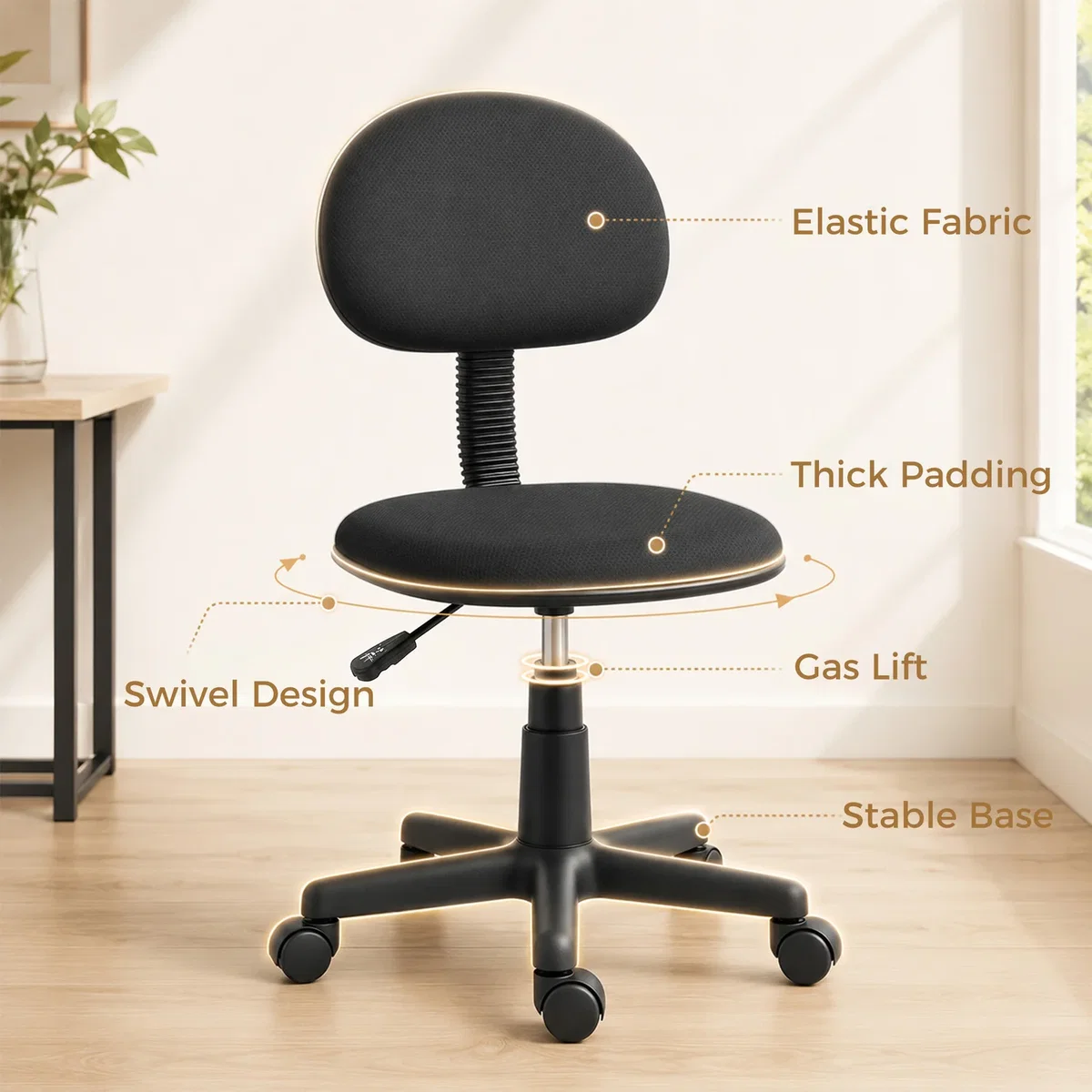 HOMCOM Small Desk Chair Armless Office Chair with Adjustable Height - Black – image 6