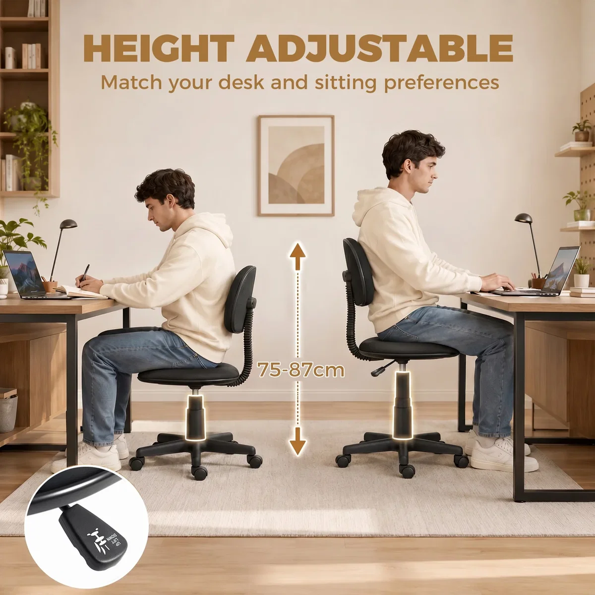 HOMCOM Small Desk Chair Armless Office Chair with Adjustable Height - Black – image 7