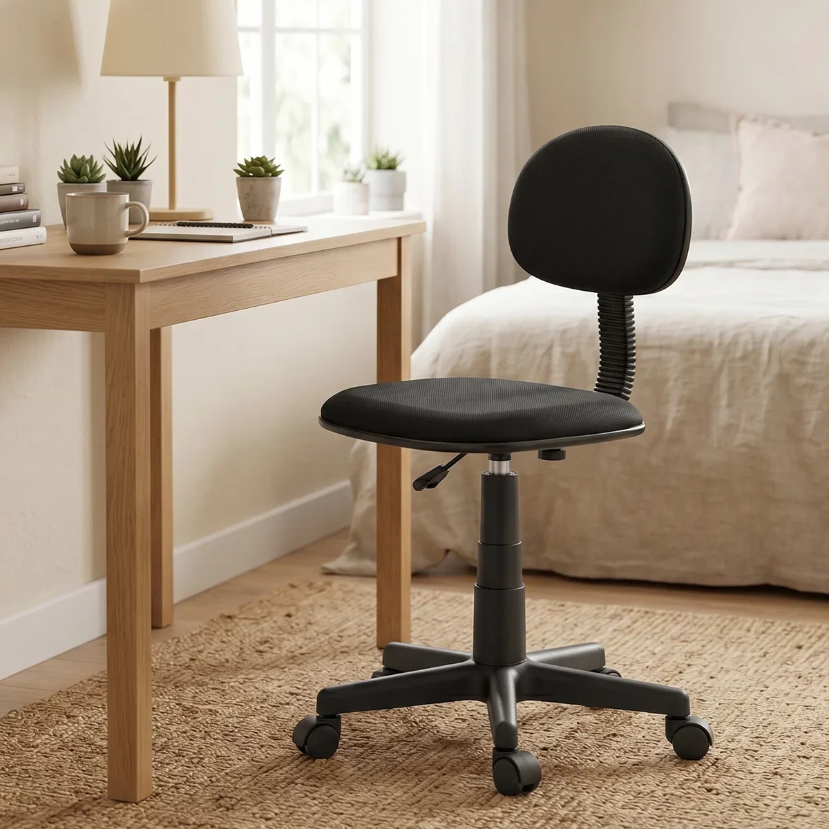 HOMCOM Small Desk Chair Armless Office Chair with Adjustable Height - Black – image 1