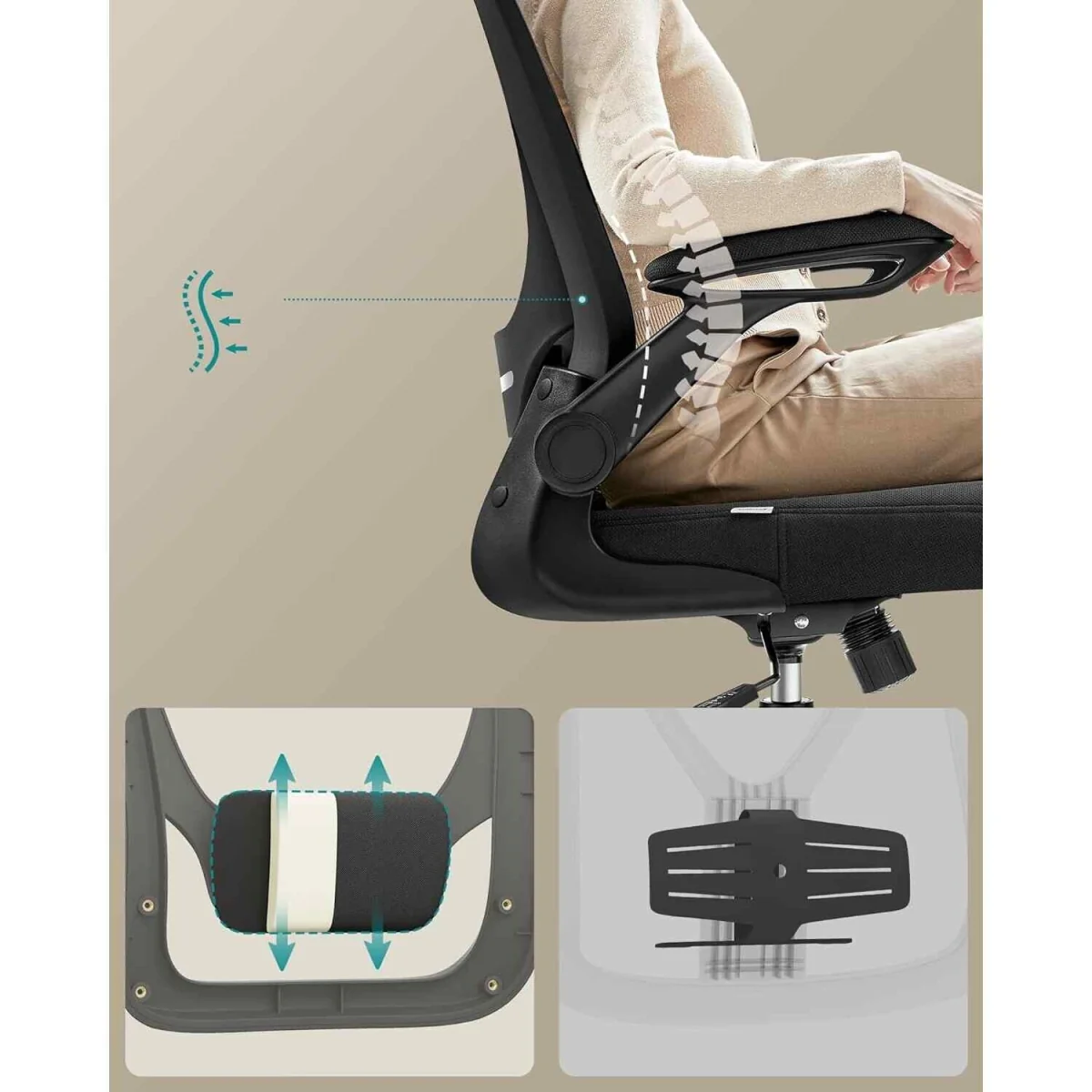 Ergonomic Mesh Office Chair Headrest Lumbar, Black - Ink Black – image 2